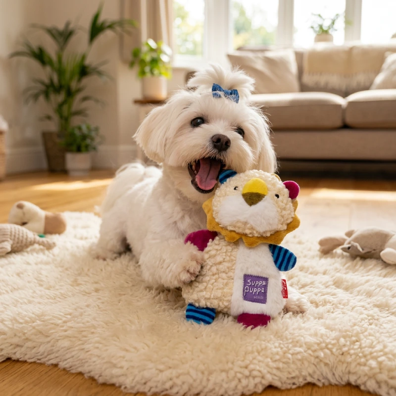 Jouet pour petit chien en peluche petit lion avec Bichon maltais