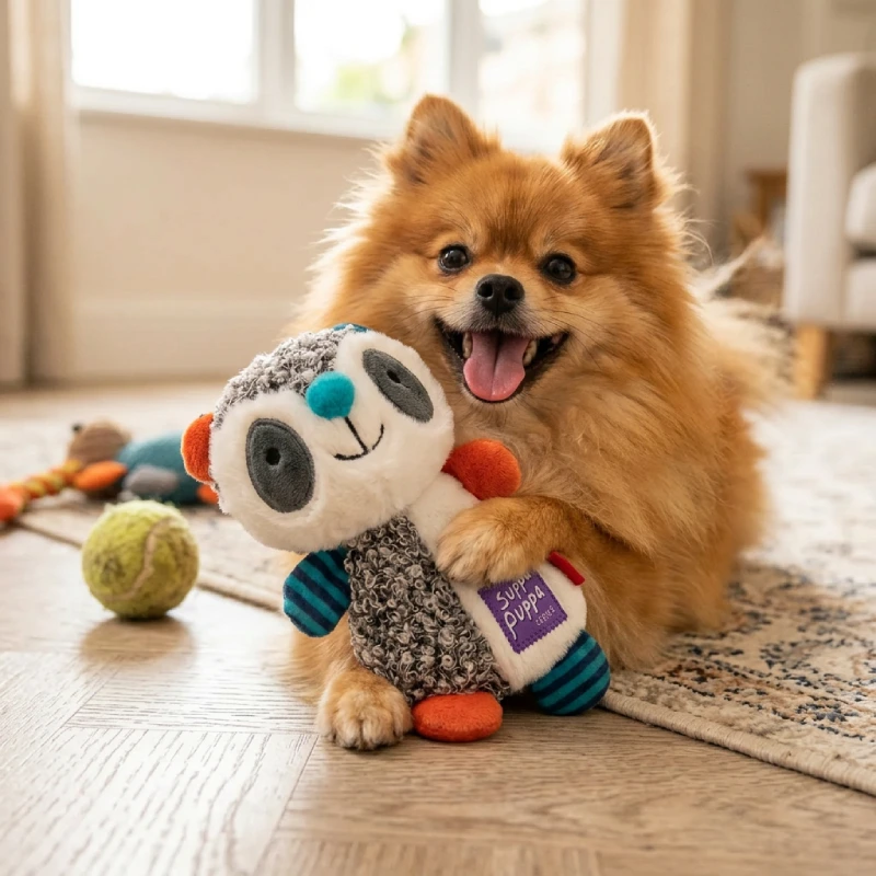 Jouet pour petit chien en peluche modèle raton laveur avec Spitz nain