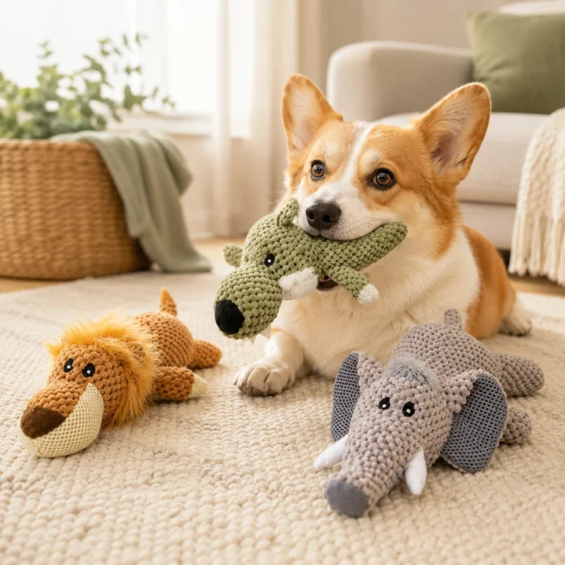 Chien avec jouet sonore pour chien en peluche douce 3 compagnons à choisir