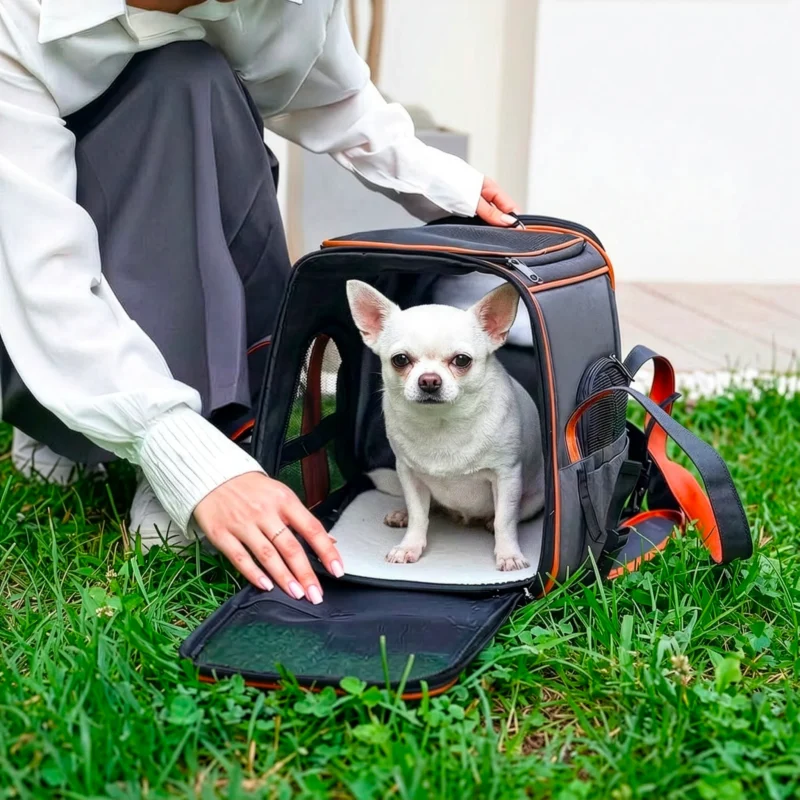 sac de transport pour chien et chat respirant Merless avec chihuahua à l’intérieur