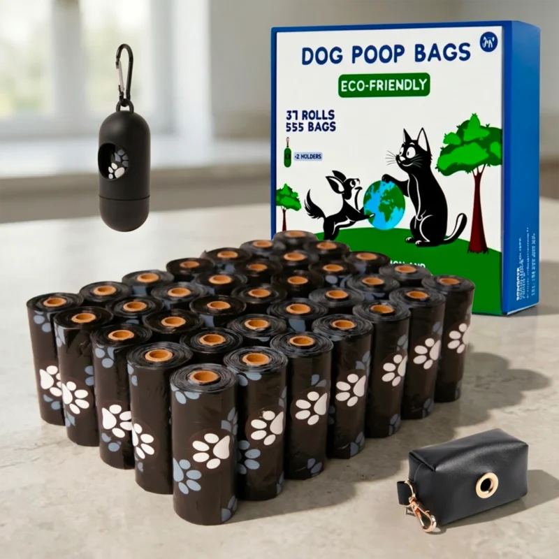 Lot de sacs à crottes biodégradables noir Merless – 37 rouleaux (555 sacs) + 2 distributeurs