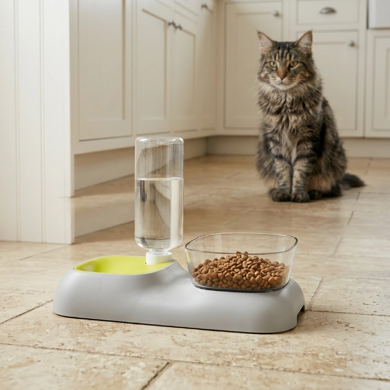 gamelle avec distributeur d’eau grise Merless pour chat et petit chien